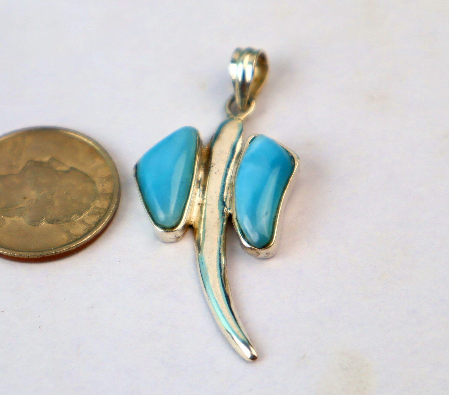 Exquisite Natural Sky Blue Larimar .925 Sterling Silver Stingray Pendant 53mm – photo 8