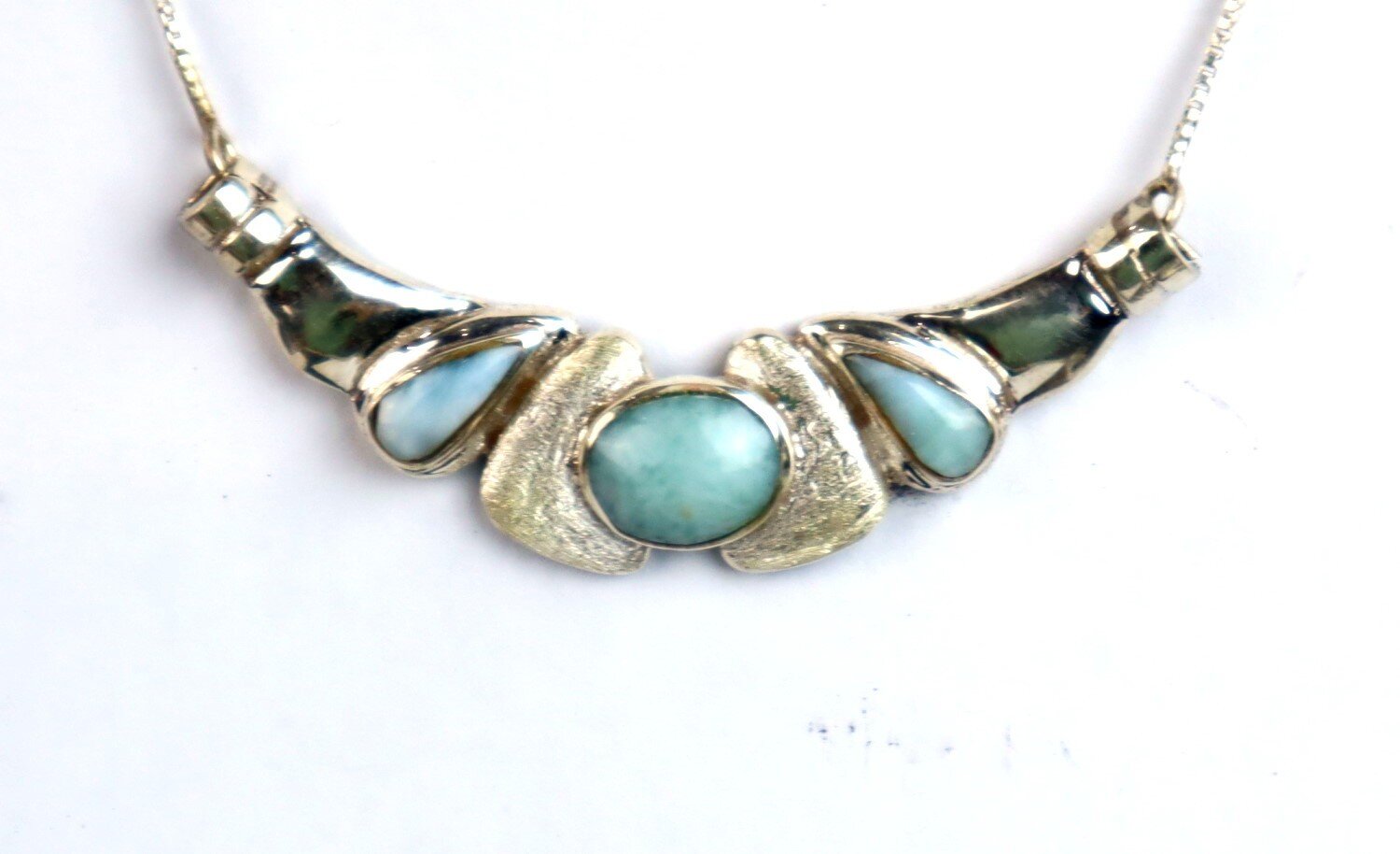 Excellent Natural Light Blue Larimar .925 Sterling Silver Necklace 20inch – photo 4