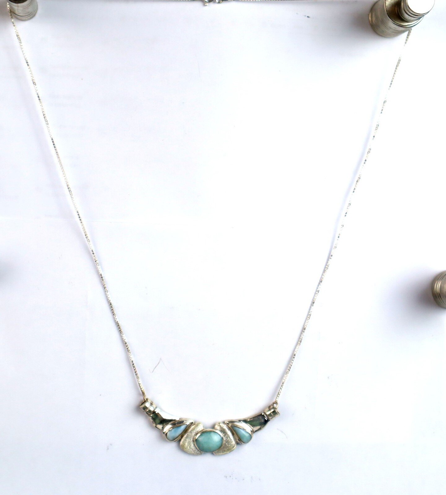 Excellent Natural Light Blue Larimar .925 Sterling Silver Necklace 20inch – photo 8