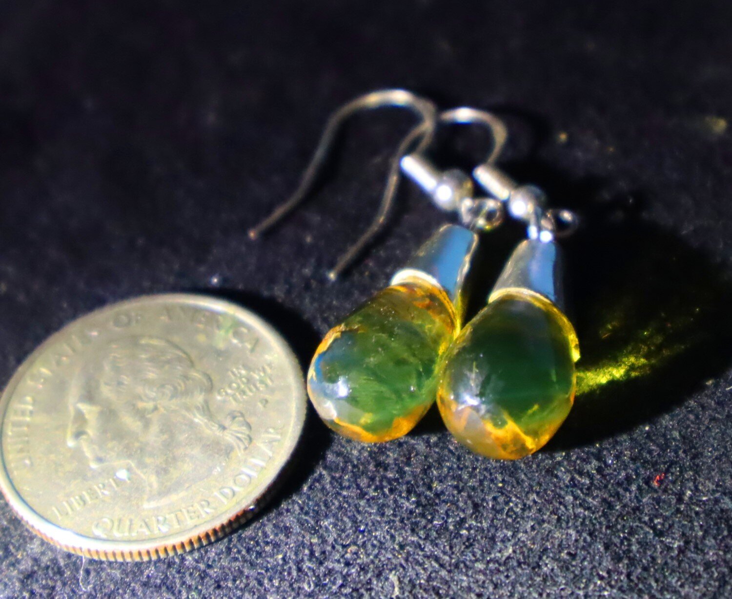 Lovely Natural Clear Yellow Green Amber .925 Sterling Silver Earrings 42.0mm – photo 4