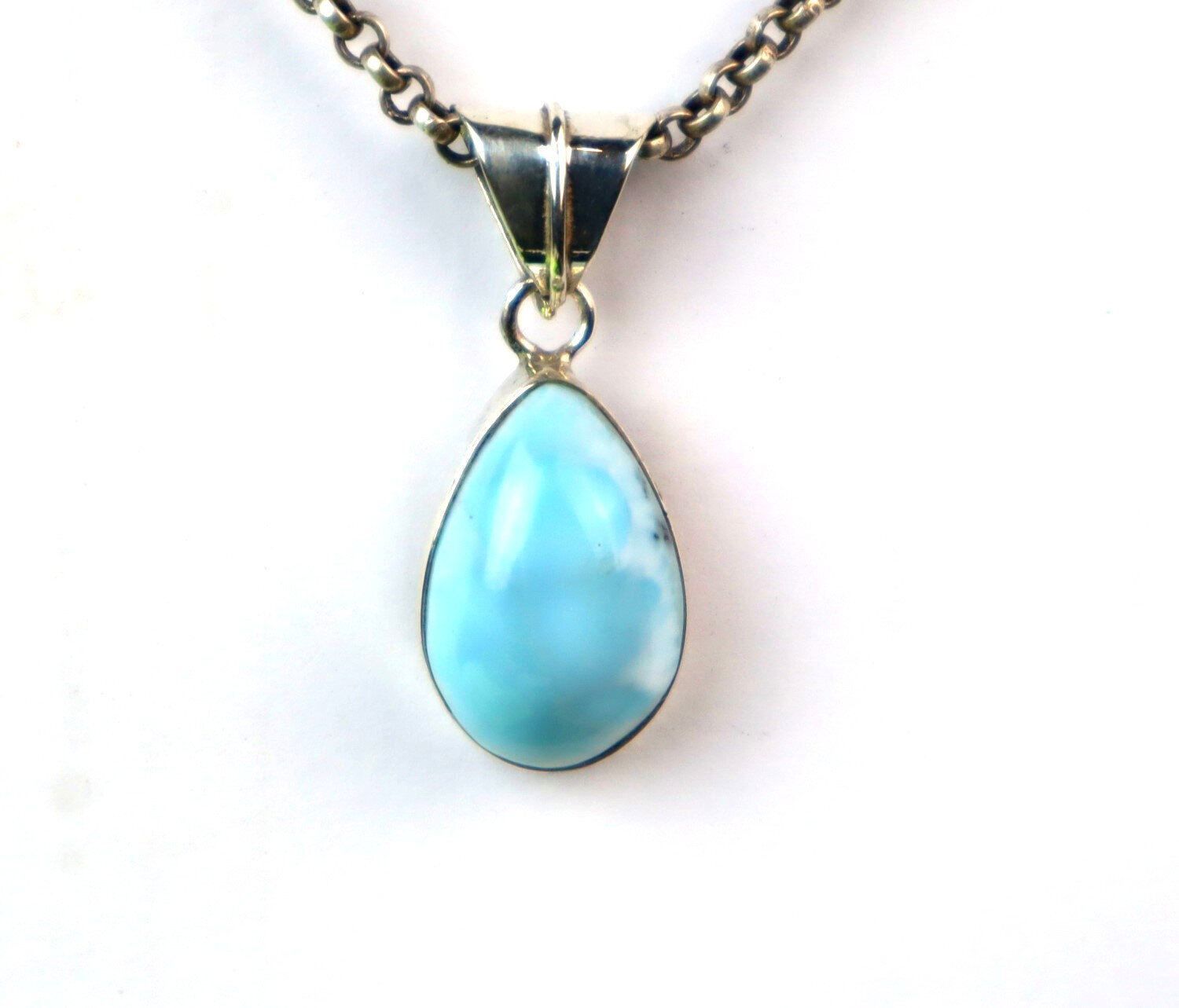 Natural Light Blue Larimar .925 Sterling Silver Pendant 29mm – photo 5