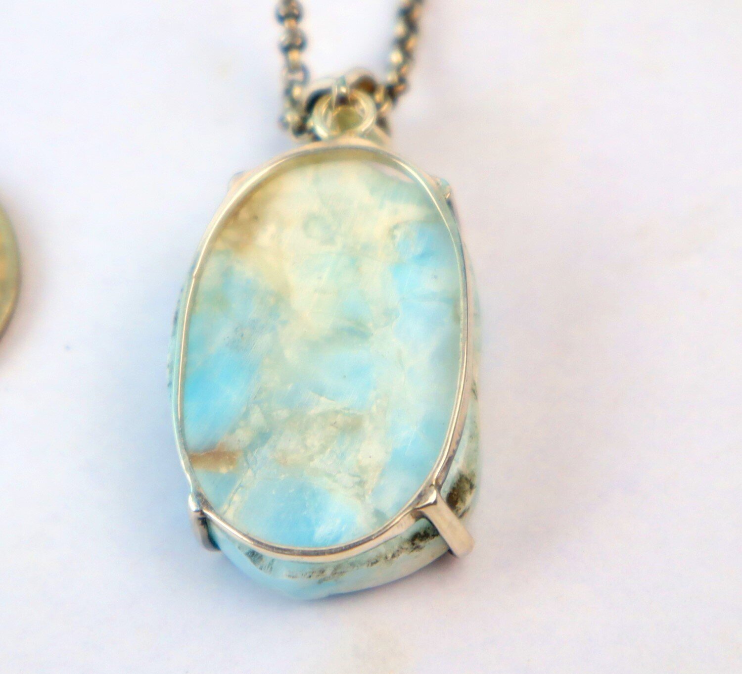 Impressive Natural Sky Blue Larimar .925 Sterling Silver Pendant 47mm – photo 4