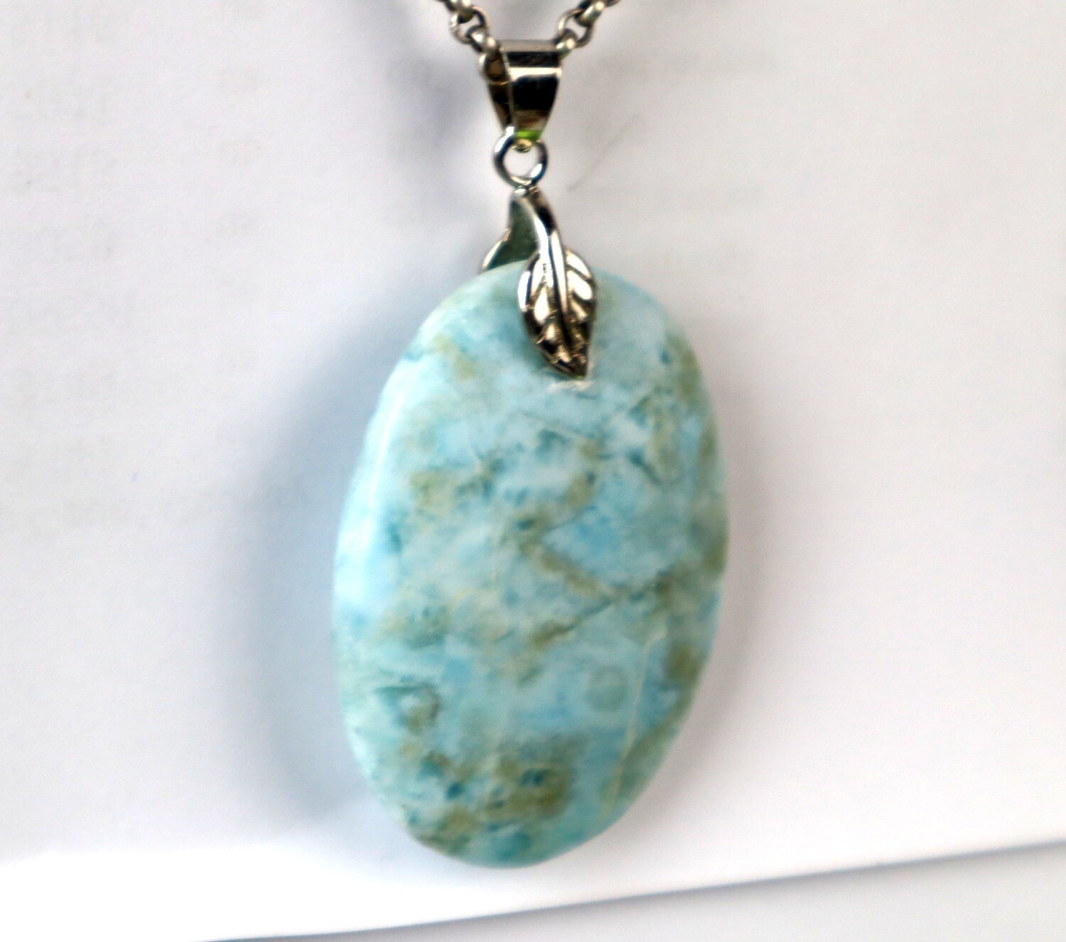 Impressive Natural Light Blue Larimar Silver Plated Pendant 54mm – photo 4