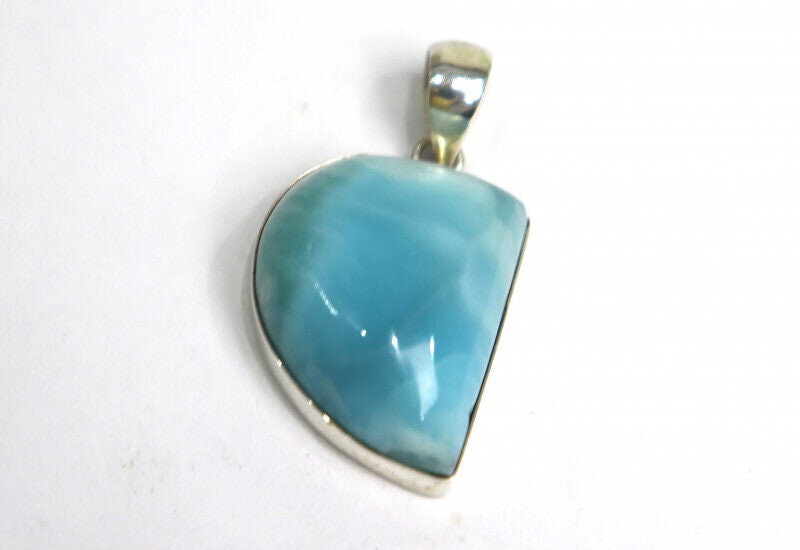 Exquisite Natural Dominican Sky Blue Larimar .925 Sterling Silver Pendant 34mm – photo 5