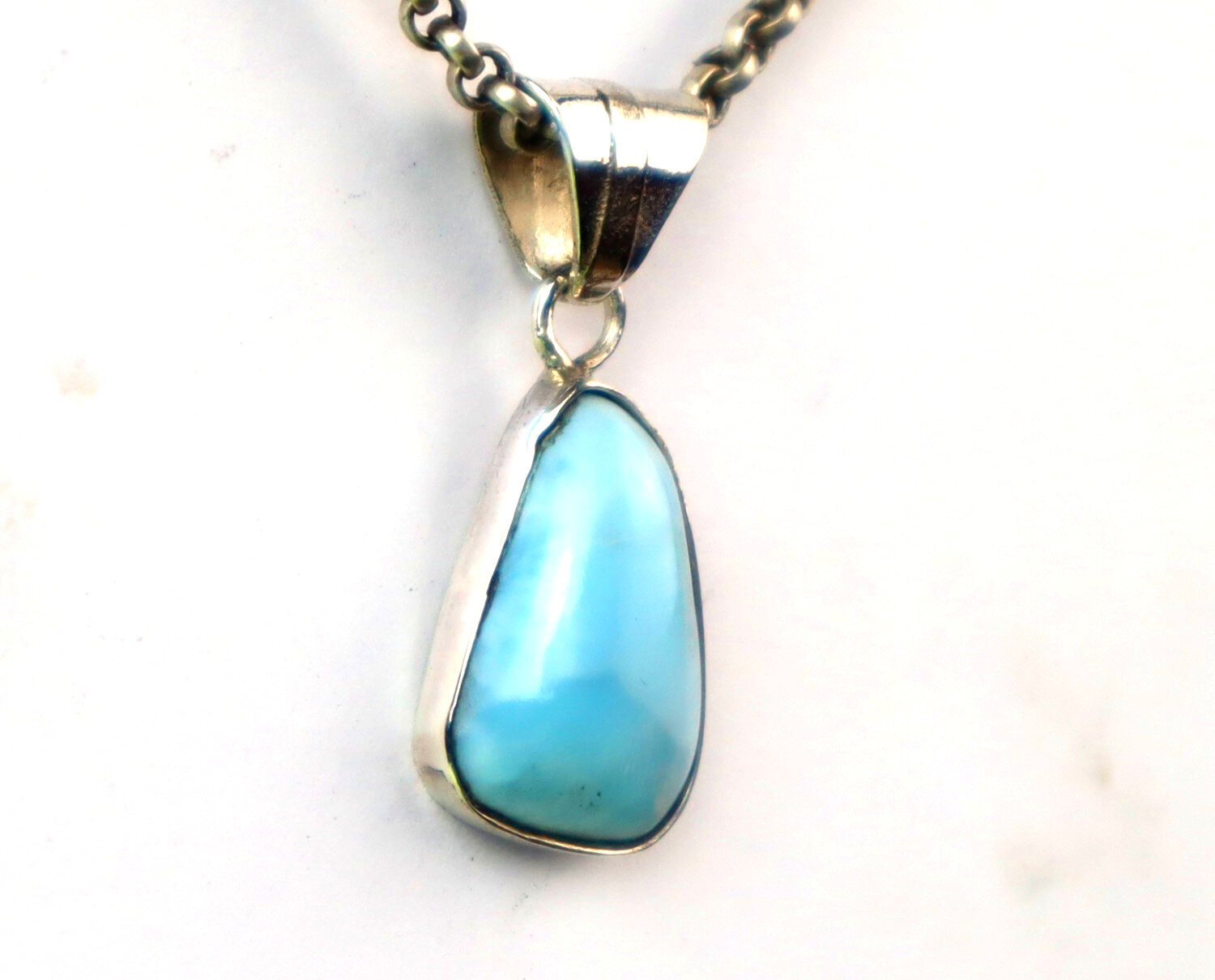 Lovely Natural Sky Blue Larimar .925 Sterling Silver Pendant 30mm – photo 6