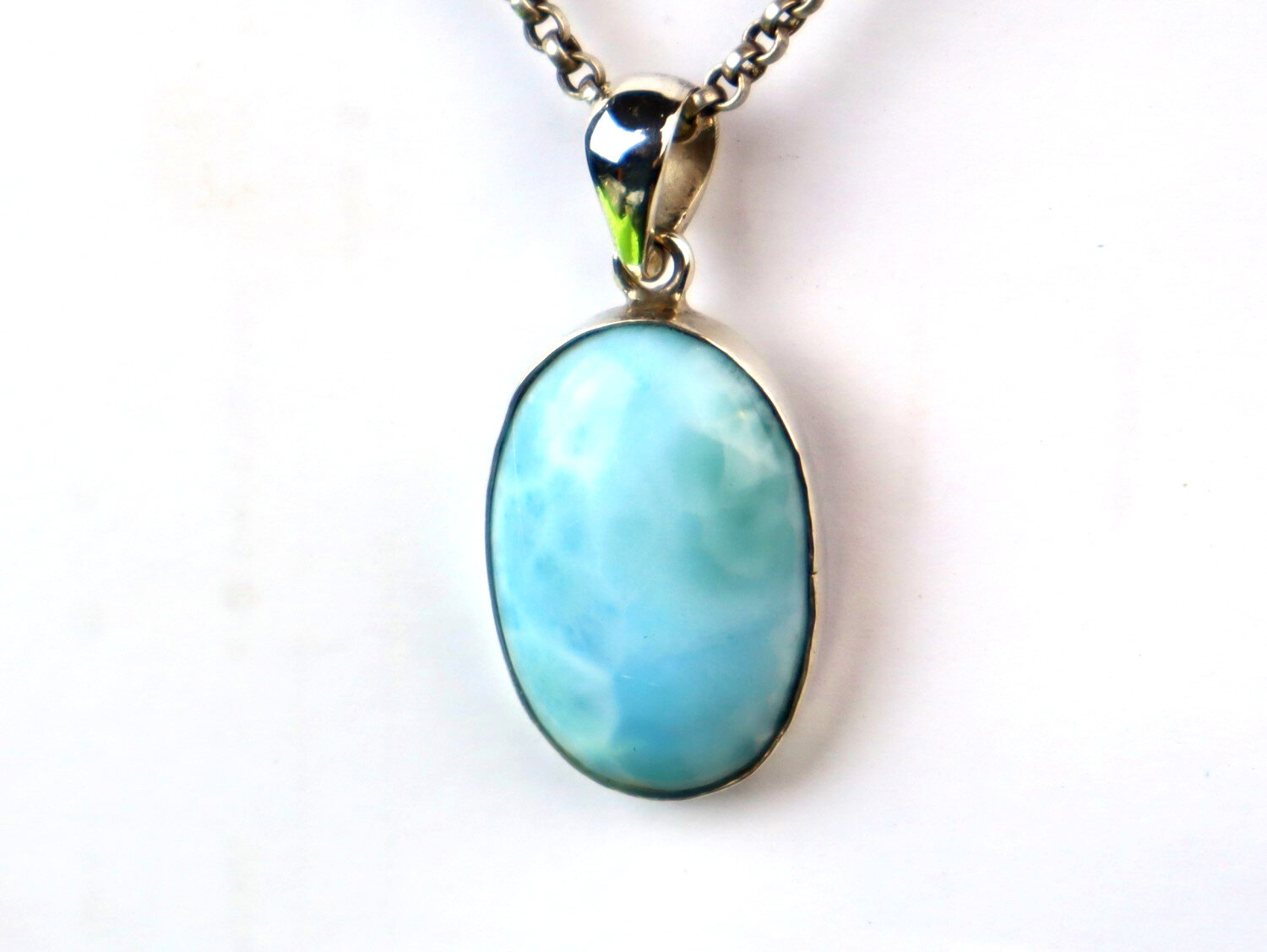 Impressive Natural Light Blue Larimar .925 Sterling Silver Pendant 38mm – photo 6