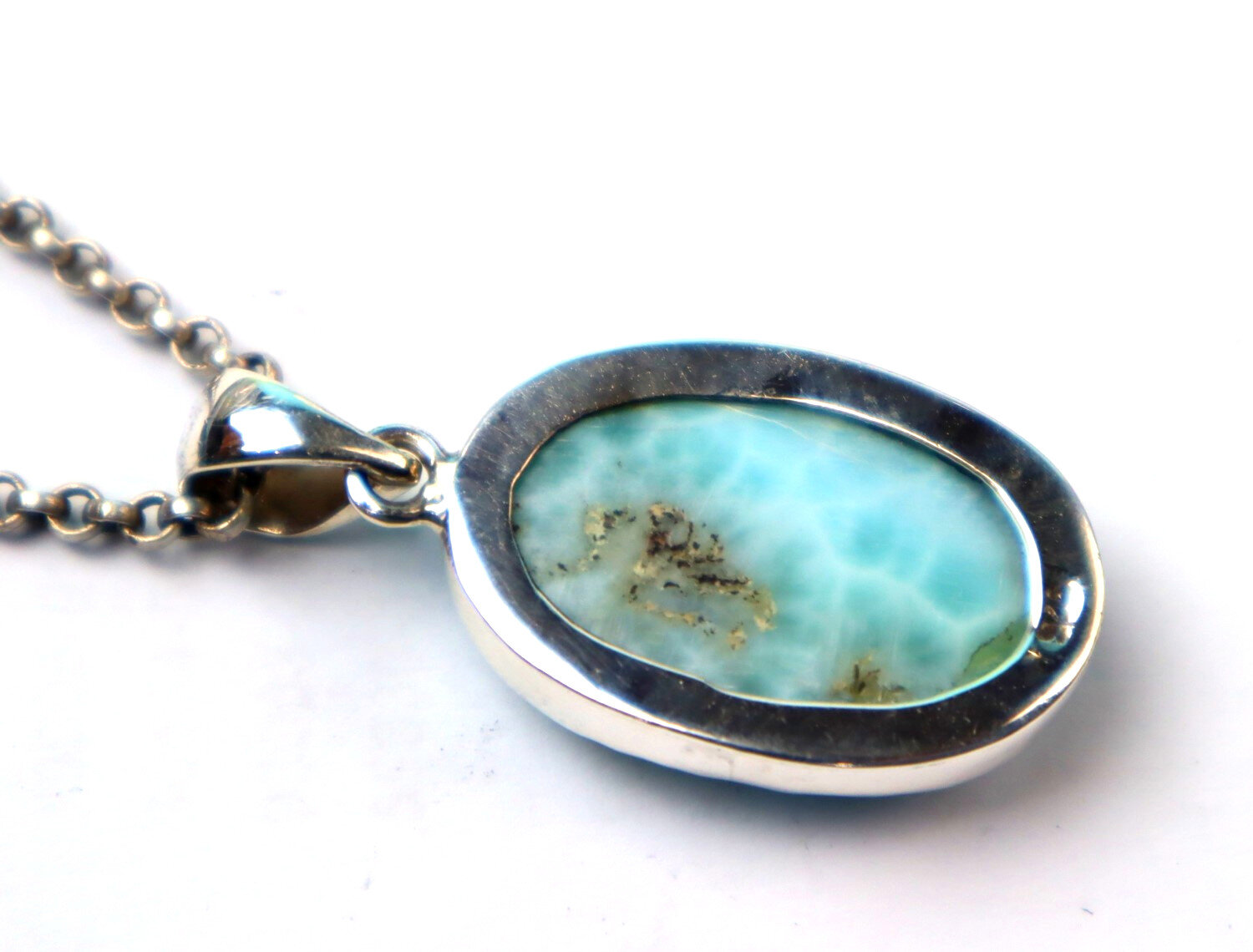 Impressive Natural Light Blue Larimar .925 Sterling Silver Pendant 38mm – photo 7