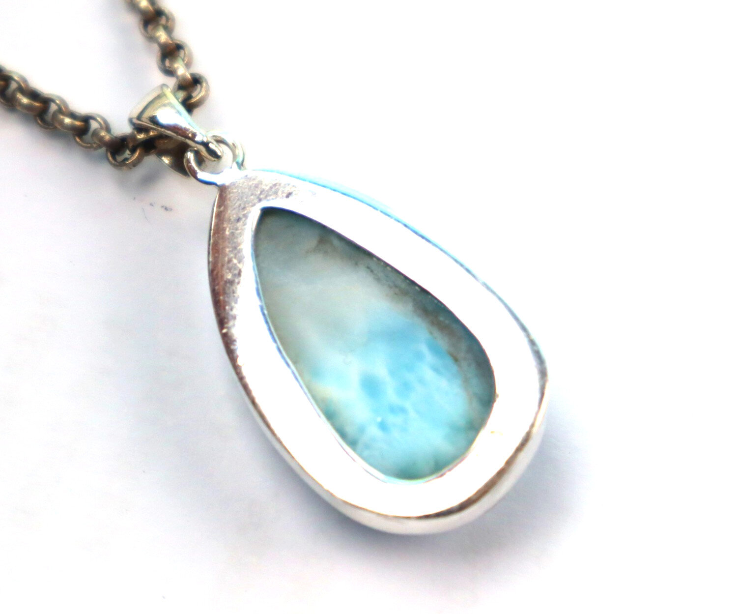 Impressive Natural Sky Blue Larimar .925 Sterling Silver Pendant 36mm – photo 7