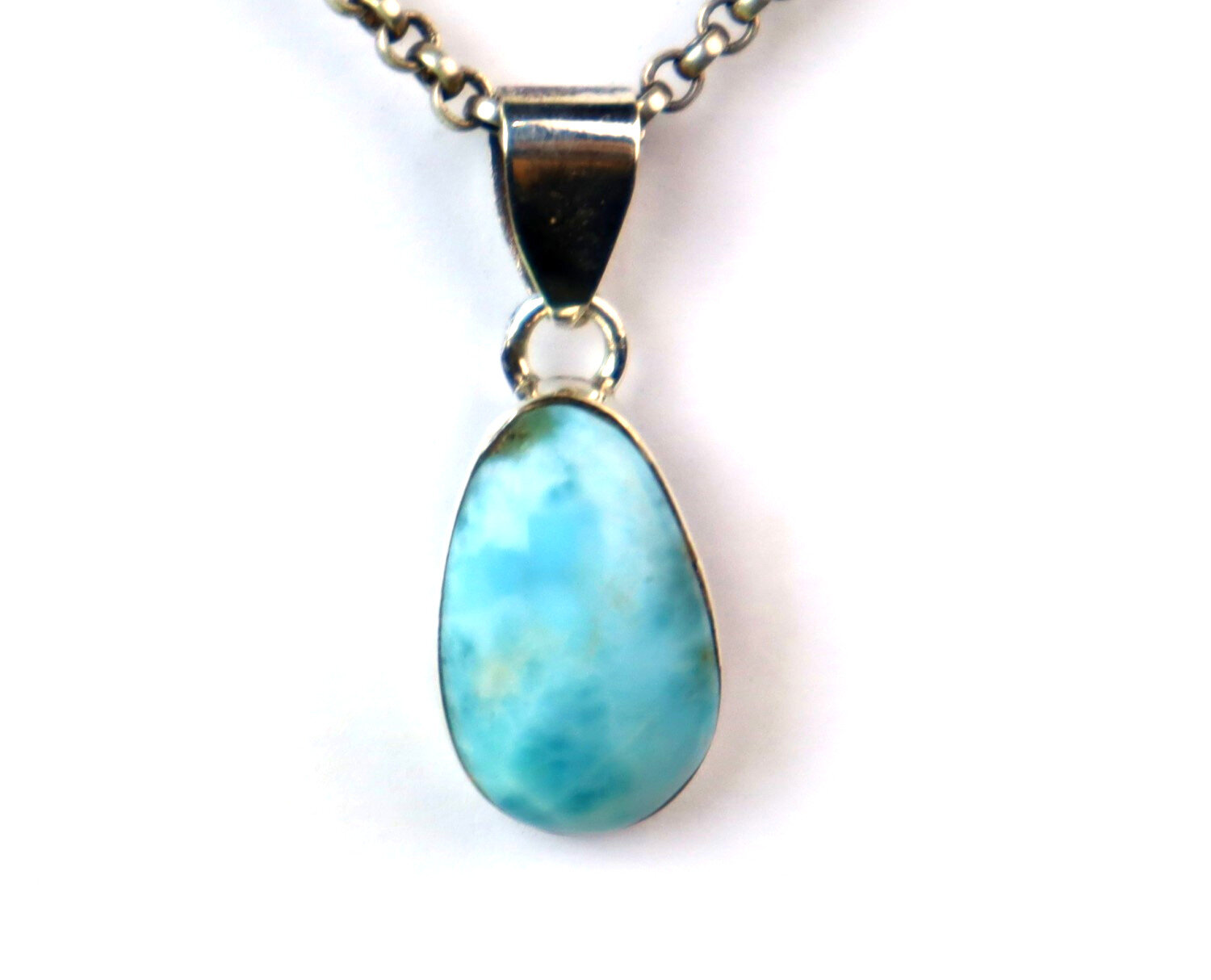 Natural Sky Blue Larimar .925 Sterling Silver Pendant 29mm – photo 5