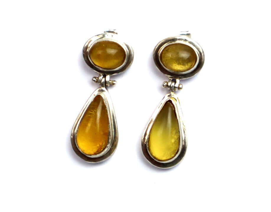 Exquisite Natural Clear Orange Yellow Amber .925 Sterling Silver Earrings 32.0mm – photo 3