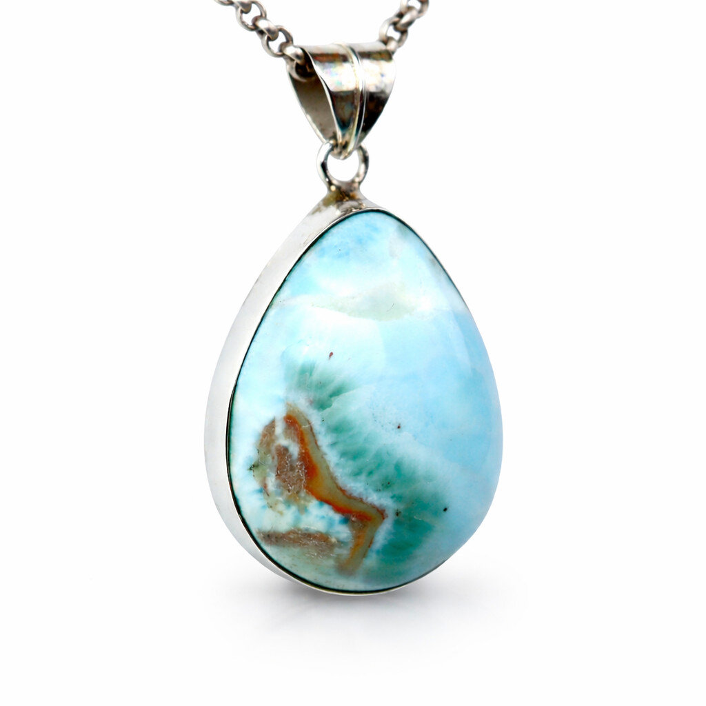 Heavy 75CT Exquisite Natural Ocean Blue Larimar 925 Sterling Silver Pendant 42mm – photo 6