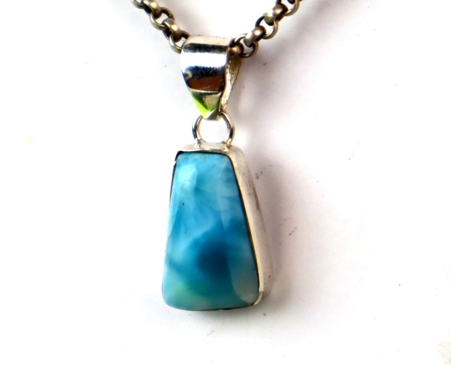 Lovely Natural Deep Blue Larimar .925 Sterling Silver Pendant 28mm – photo 6