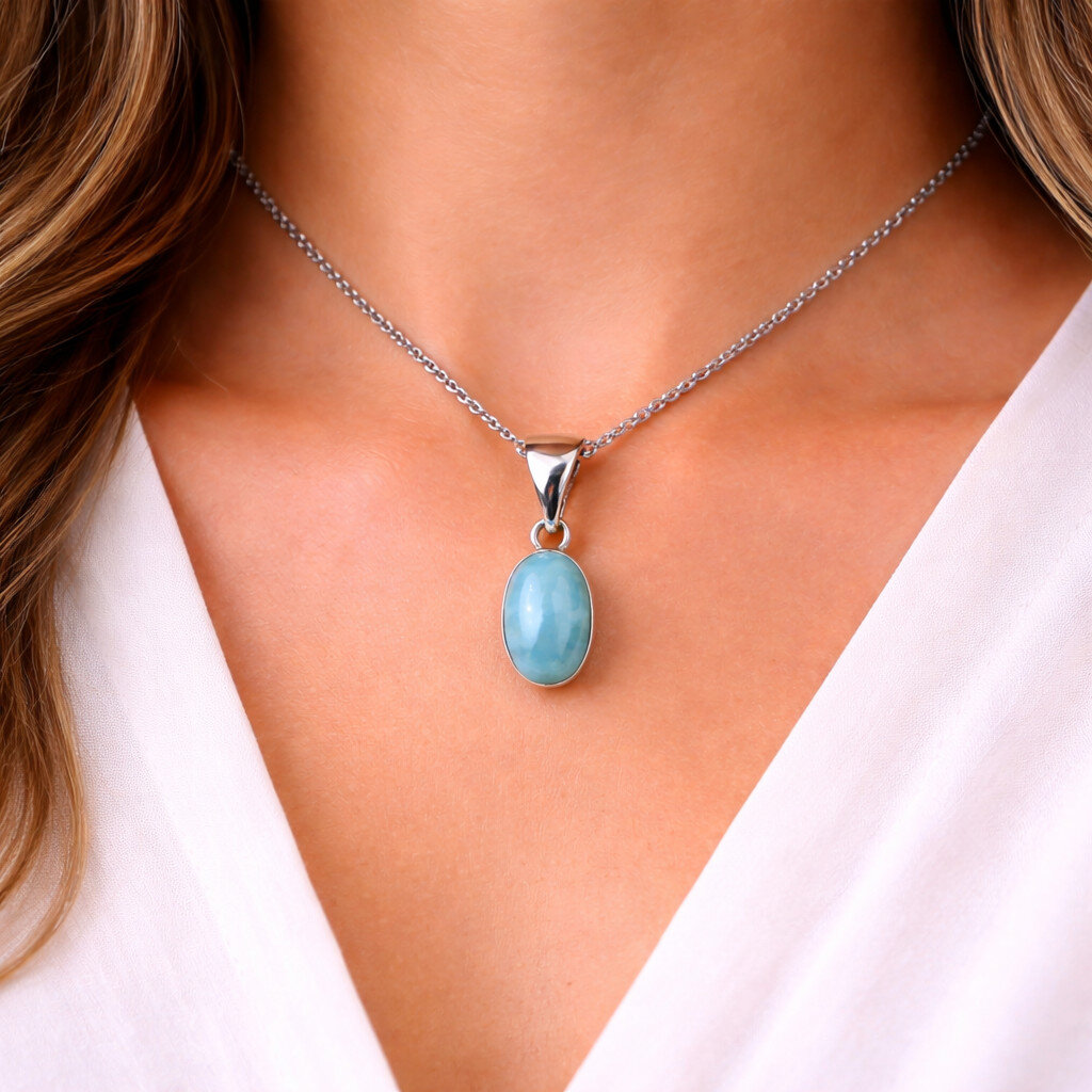 Natural Deep Blue Larimar .925 Sterling Silver Pendant 25mm – photo 4