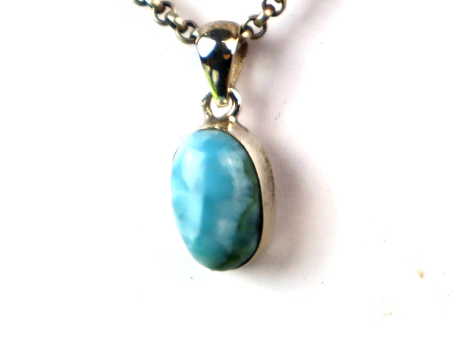 Natural Deep Blue Larimar .925 Sterling Silver Pendant 25mm – photo 5