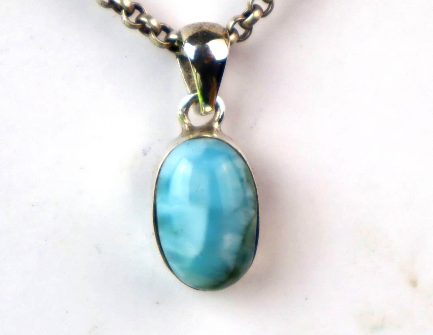 Natural Deep Blue Larimar .925 Sterling Silver Pendant 25mm – photo 7