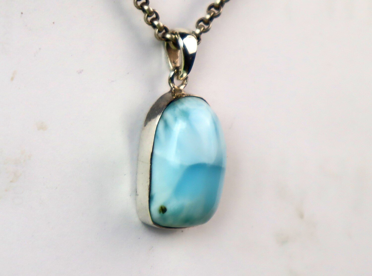 Charming Design Natural Light Blue Larimar .925 Sterling Silver Pendant 31mm – photo 4