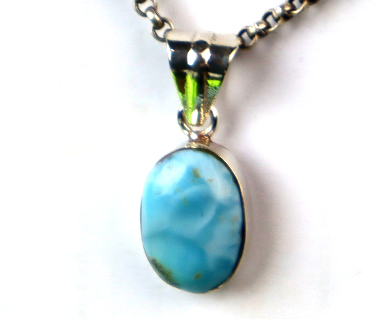 Lovely Natural Sky Blue Larimar .925 Sterling Silver Pendant 26mm – photo 4