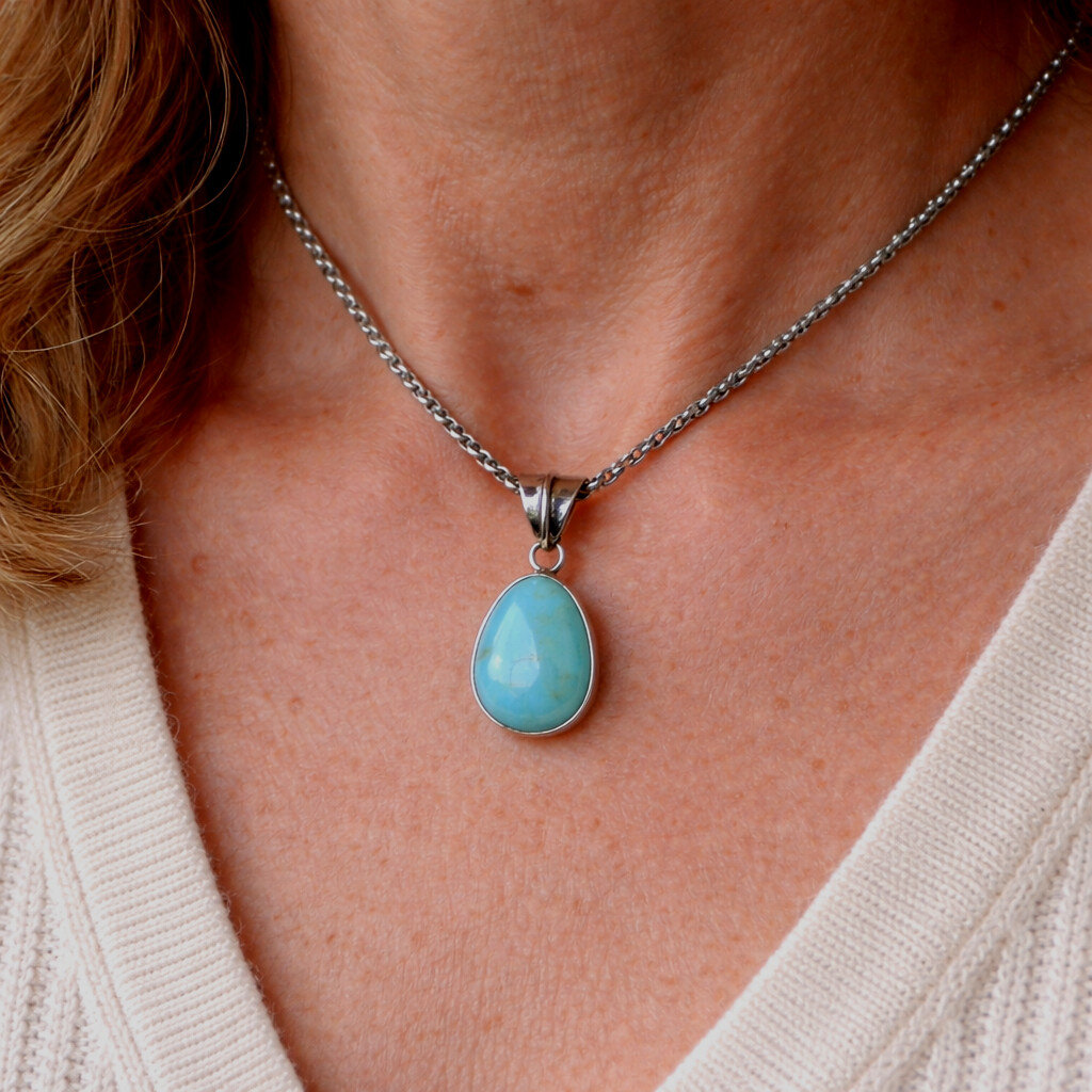Natural Sky Blue Larimar .925 Sterling Silver Pendant 27mm